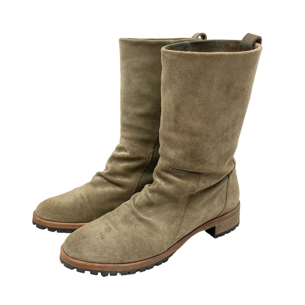Coclico | Odo SZ EU 38.5, US 8 Tan Suede Leather Mid Calf Lug Sole Pull On Boots